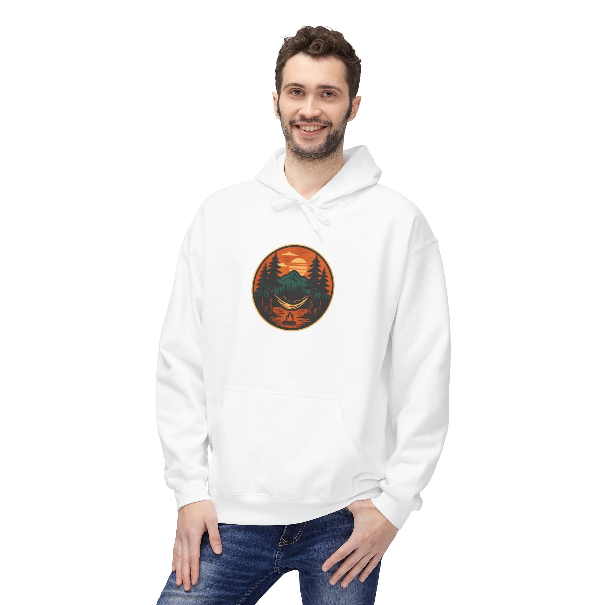 "Hammock Sunset" -  Vintage Style Mountain Beagle Men's Graphic Hoodie