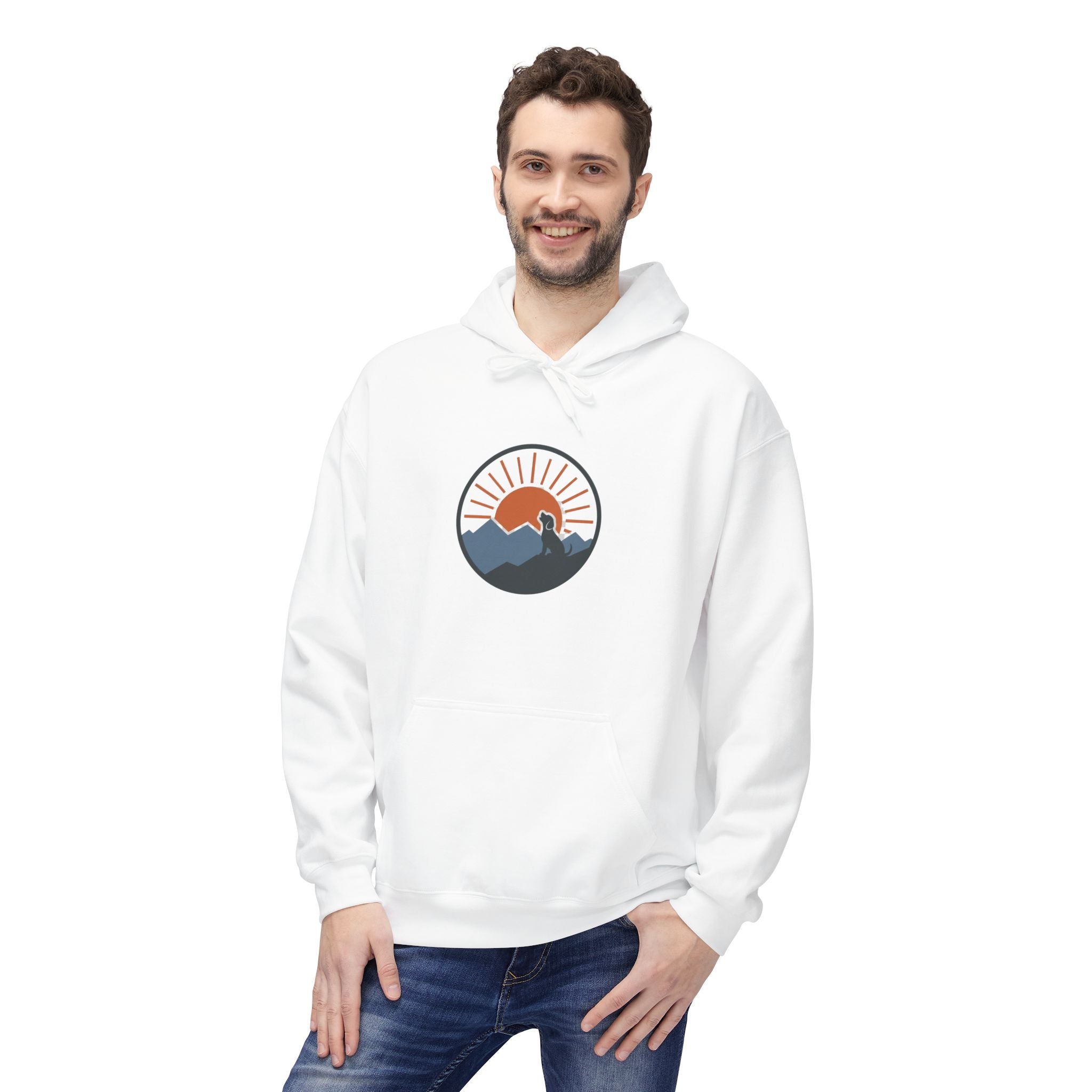 "Sunset Mountain" -  Vintage Style Mountain Beagle Men's Graphic Hoodie